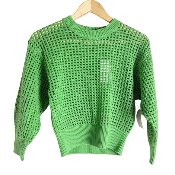 Equipment Esme Cotton Open Crochet Knit Bright Green Sweater Size XXS - Picture 4 of 11
